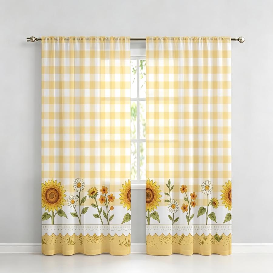 Home Textiles Plaid - 2 Peças de Cortina Transparente com