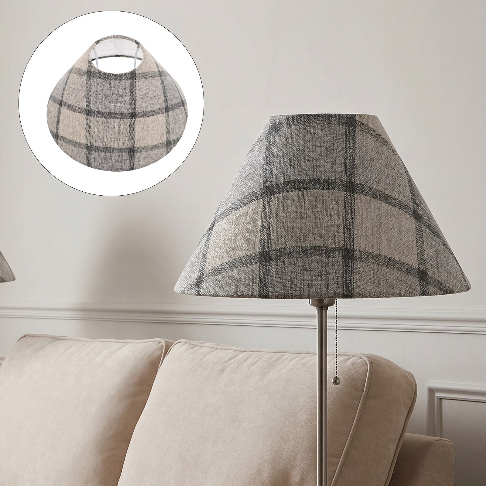 Home Textiles Plaid - Abajur de Tecido Vintage Xadrez E27
