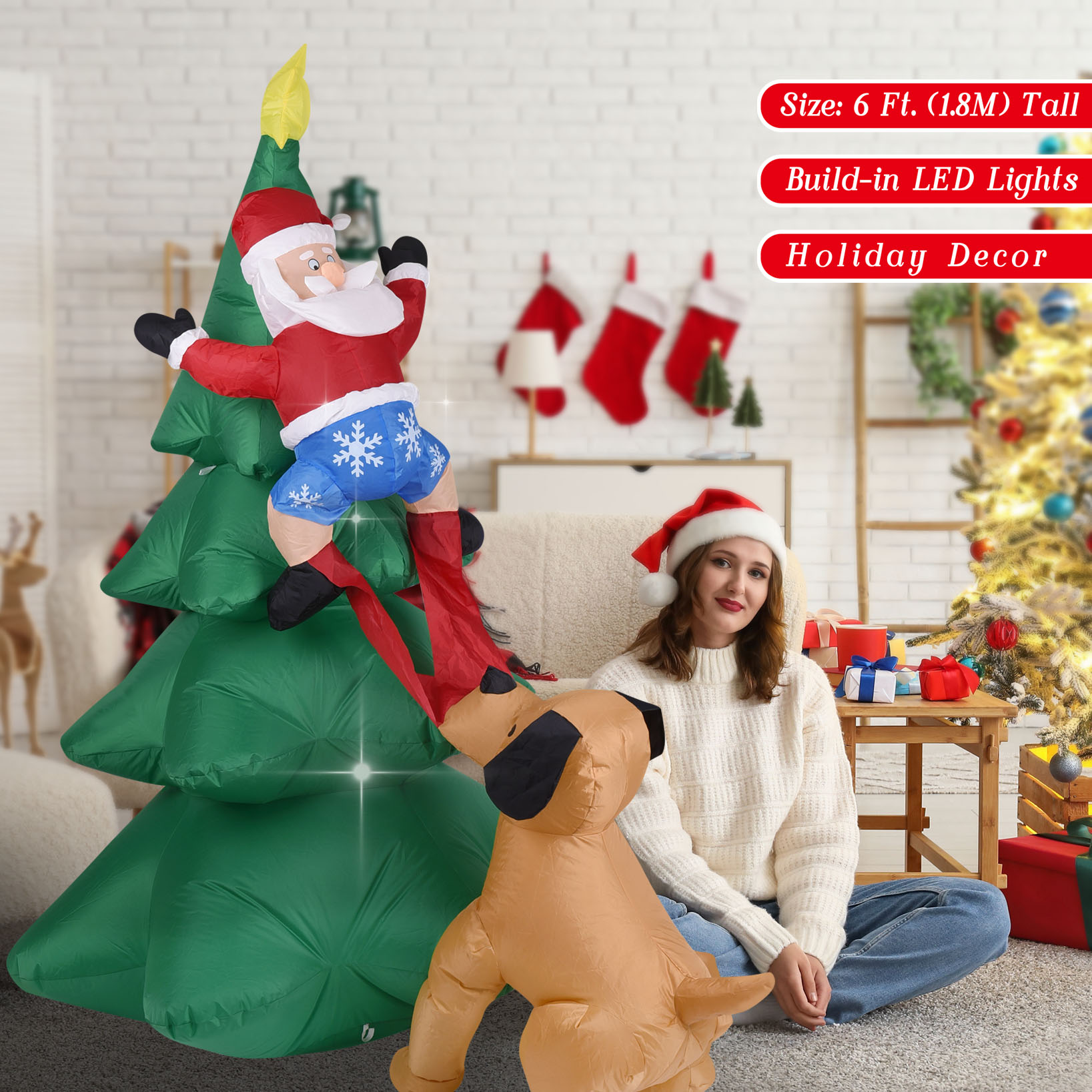 Cão inflável de natal com árvo - Home Textiles Products avaliação e preço